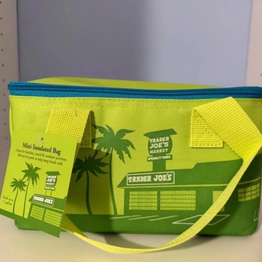 Trader Joe's Mini Insulated Bag Bundle Set of 3 Striped Tropical Teal Lime NEW - Picture 5 of 6